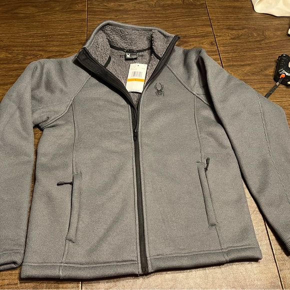 Spyder Men's Stellar Jacket Sherpa Lined Bonded Fleece Sz Small NWT Polar Gray - Picture 3 of 11
